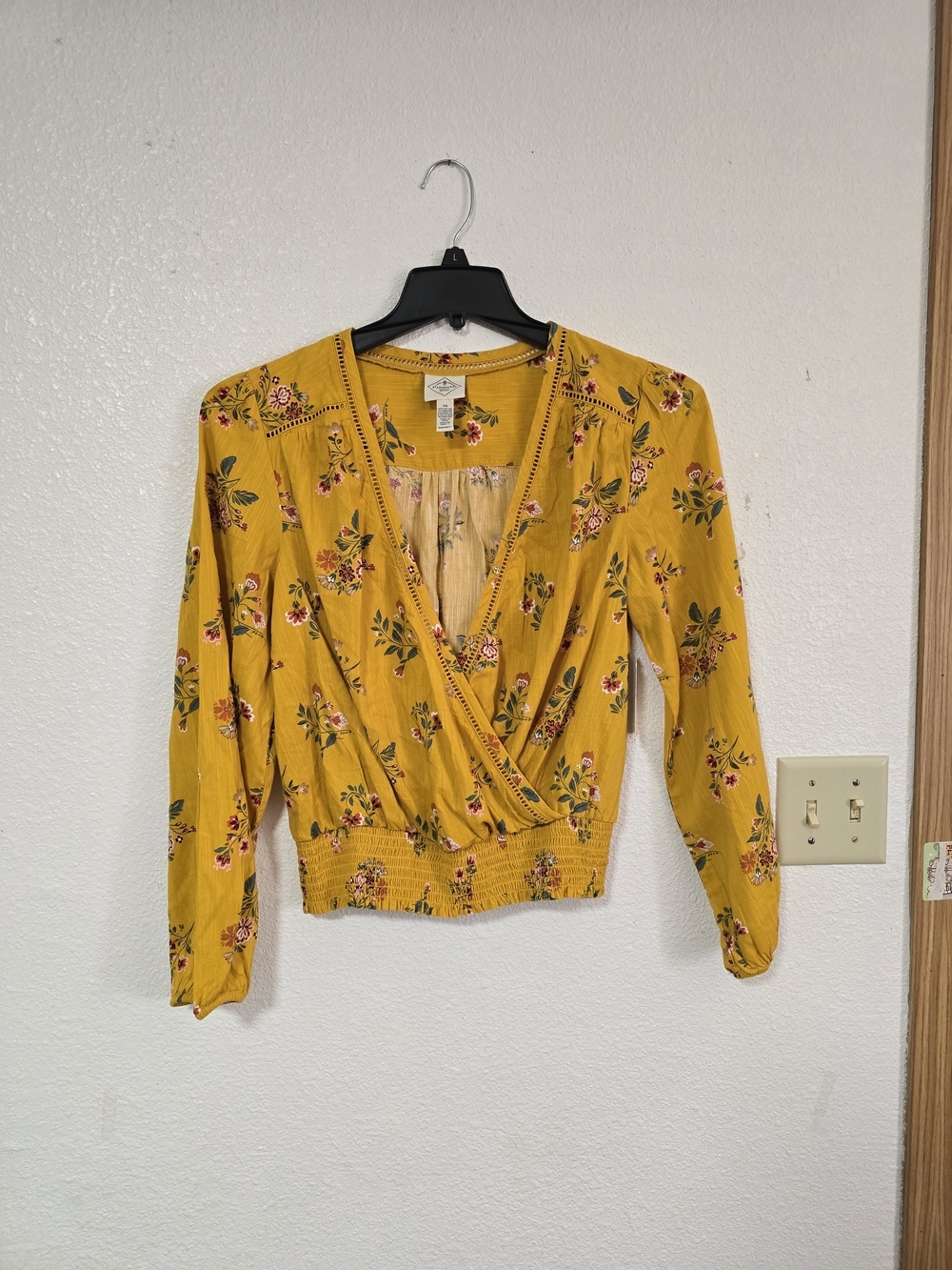 St. John's Bay Mustard Floral Surplice Blouse